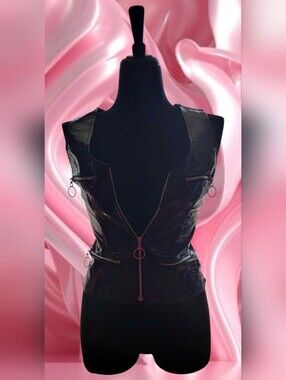 Black Genuine Patent Leather Zip Front Vest